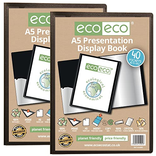 eco-eco Eco002 x 2 Präsentationsbuch, A5-Format, 50% recycelt, 40 Taschen, Schwarz, 2 Stück