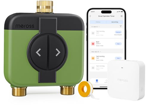 Meross Bewässerungscomputer WLAN 2 Ausgänge MST200, Automatische Bewässerung & Fernsteuerung, Regenverzögerung & Wasserverbrauchsmonitor, kompatibel mit Apple Home, Alexa & Google Home, Grün, 2.4GHz