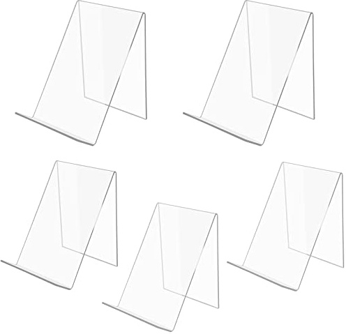 SWAWIS 5 Stück Acryl Buchstütze Buchständer 13 x 11,5 x 10 cm | Prospektständer Buchaufsteller Acrylaufsteller Warenträger Warenstütze Schrägsteller Prospekthalter Transparent