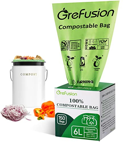 GreFusion Biomüllbeutel 6 Liter x 150 Kompostierbare Bio Müllbeutel abbaubarer Kompostbeutel