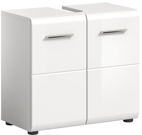 xonox.home - Waschbeckenunterschrank Ice 60x54x32 cm in weiß Hochglanz Tiefziehfront Korpus weiß - Unterschrank Waschtischunterschrank Badezimmerunterschrank