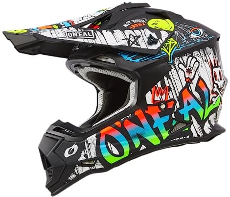 O'NEAL | Motocross-Helm | MX Enduro | ABS-Schale, Lüftungsöffnungen für optimale Kühlung | 2SRS Helmet Rancid V.24 | Erwachsene | Schwarz Weiß | Größe M