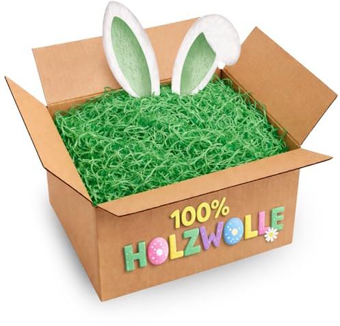 Doubleyou Geovlies & Baustoffe Ostergras Grün 500g | Holzwolle 100% durchgefärbt | Füllmaterial für Osternester & Osterkörbchen | Dekogras für Frühlingsdeko | Made in Germany