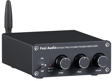 Fosi Audio BT20A Bluetooth Verstärker, 200W Mini Hifi Verstärker mit TPA3116 Amp Chip, Bass und Treble Regler, Stereo Verstärker Class D 2.0 Kanal