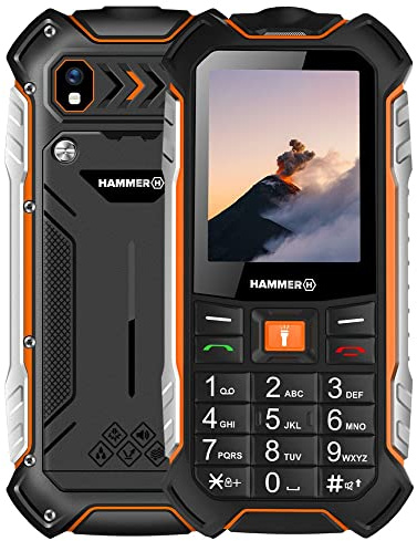 Hammer H Boost LTE Handy ohne Vertrag, 2.4 Zoll Farbdisplay, Robust, Mega Batterie 3500 mAh, (IP68), Stoßfest, Baustellen Tasten, Taschenlampe, Dual SIM, Tastenhandy - Schwarz, Schwartz