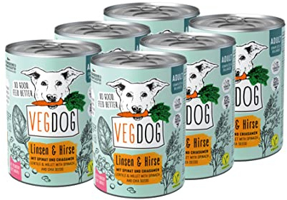 VEGDOG hypoallergenes Nassfutter, Adulte Hunde, Erbsenprotein, 6x400g | Veganes Alleinfuttermittel mit Linsen & Hirse, Adulte Hunde, ohne Soja & Gluten