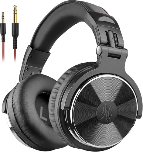 OneOdio Over Ear Kopfhörer mit Kabel, 50mm Treiber, Bassklang, 6.35 & 3.5mm Klinke, Share-Port, Geschlossene DJ Headphones für Studio, Podcast, Monitor, Handy, PC, MP3/4 (Pro-10 Schwarz)
