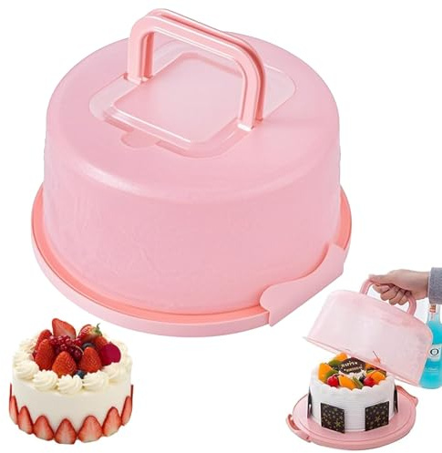 Runder Kuchenbehälter,Kuchenbutler Tortenbehälter,Tortenbehälter Kunststoff | Tortenhaube Kuchenbehälter Runde Tragbare Tortenschachtel Für Den Transport Von Kuchen, Keksen, Torte, Desserts (Rosa)