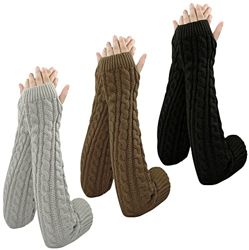 SHEPIN 3 Paar Armstulpen Damen Wolle Pulswärmer Strick Halb Fingerlose Handschuhe Gestrickte Handstulpen Unisex Winterhandschuhe Damenhandschuhe handschuhe Winter Armwärmer