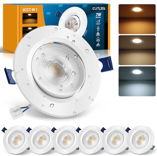 COTLEDL Einbaustrahler LED Ø85–100mm Lochmaß, Schwenkbar LED Spots 6er Set | LED Einbaustrahler 230V 3000/4000/6500K, IP44 7W 650lm Deckenspots für Badezimmer Wohnzimmer Küche
