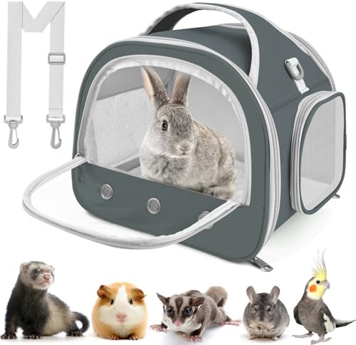 ERKOON Transportbox Kaninchen Kleintier Haustier-Tragetasche, Meerschweinchen-Tragetasche (Grey)