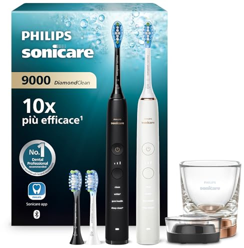 Philips Sonicare DiamondClean 9000 elektrische Zahnbürste, Doppelpack, Schallzahnbürste inklusive App, Drucksensor,4 Putzmodi,3 Intensitätsstufen, schwarz und roségold, Modell HX9914/61