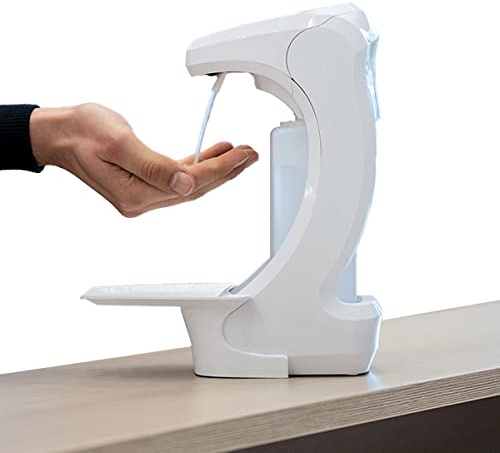 RX 5 T Seifenspender, hochwertiger automatischer Desinfektionsspender mit Sensor, mit 500ml PET-Euroflasche, freistehend oder mit Wandbefestigung mit Abtropfschale für Praxen, Rezeption Made in Europe