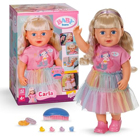BABY Born Carla 43 cm Stylingpuppe mit Langen Haaren und Zubehör | Blonde Haare mit Strähnen, 7 Accessoires inklusive, funktioniert ohne Batterien, ab 4 Jahren