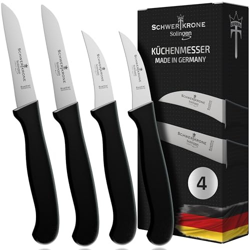Schwertkrone® Schälmesser gebogen & gerade [MADE IN SOLINGEN - GERMANY] - Gemüsemesser Obstmesser - Küchenmesser klein scharf Schneidemesser Kartoffelschälmesser - Allzweckmesser (6cm +7,5cm)