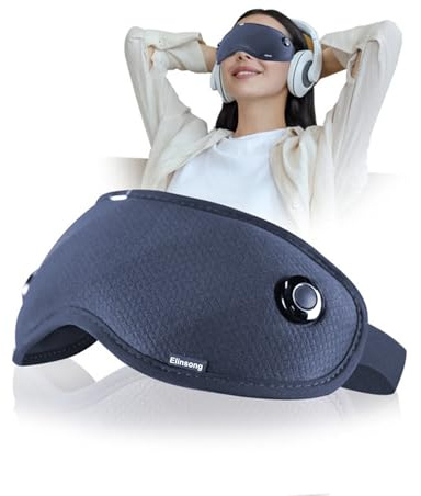 Elinsong Eye Massager, Electric Eye Mask with Heat & Vibration, 6 Modes Foldable Head Massager for Reduce Eye Strain