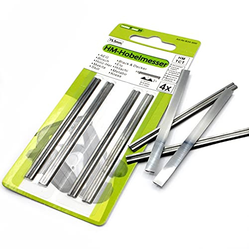 4 Stück HM Wendemesser/Hobelmesser 75,5x5,5x1,1 Passend für Black&Decker DN 750 / SR 600 K/BD 75 / KW 750