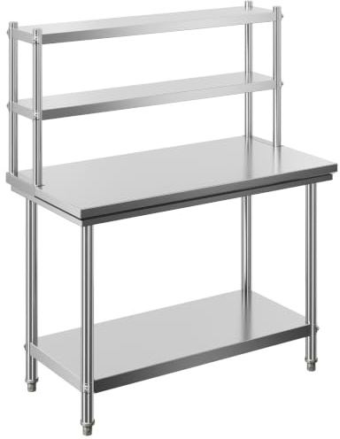 Wiltec Edelstahl Arbeitstisch 120x60x145cm Gastro Tisch mit zweistöckigem Regal und höhenverstellbaren Tischfüßen für die Küche