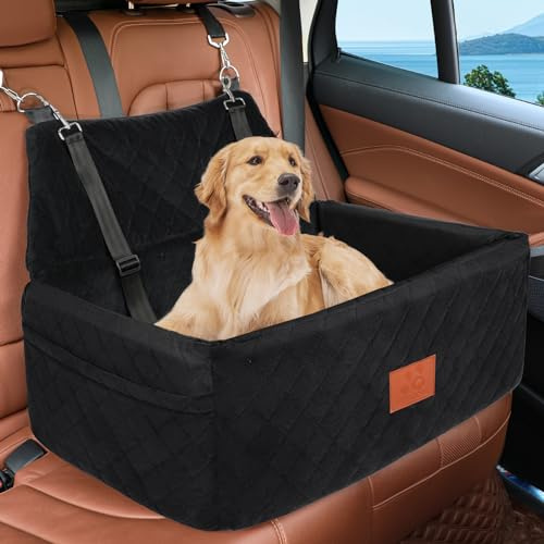Hunde Autositz für Große&Mittlere Hunde, Hundesitz Auto für unter 55 lbs oder 2 kleine, Waschbar Hundeautositz für den Rücksitz mit dickem Kissen,2 Sicherheitsleinen