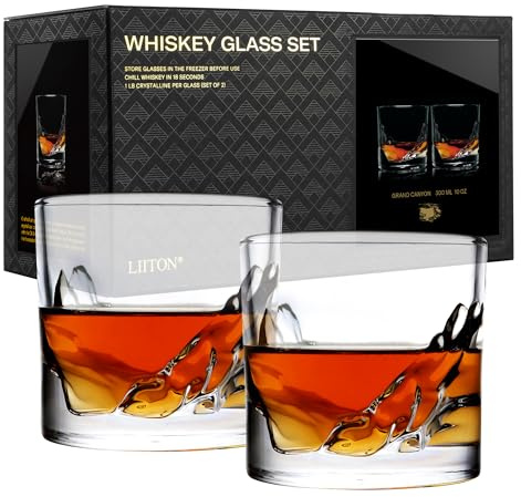 LIITON Grand Canyon Kristall-Whiskeygläser 2er-Set, je 1 lb, dickwandig & gefrierbar, Premium-Bourbon-Glas, kühlt Cocktails, 10 oz