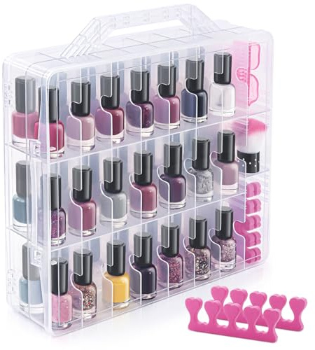 DreamGenius Tragbarer Nagellack-Organizer für 48 Flaschen, doppelseitig und verschließbar, Gel-Nagellack-Halter, platzsparend, mit 8 verstellbaren Trennwänden