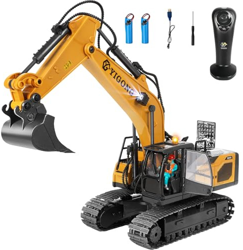 Ferngesteuertes Bagger Spielzeug für Kinder ab 4 5 6 7 8 9 Jahre, 2,4 GHz Schwerkraft Gesteuerte Bagger Ferngesteuert mit Licht und Sound, 11 CH RC Spielzeugautos Geschenk für Junge 5-12 Jahre Alt