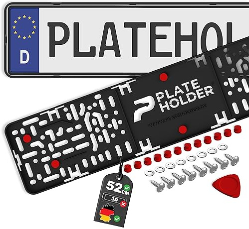 PLATEHOLDER® rahmenlose Kennzeichenhalter Premium 520x112mm | Nummernschildhalterung Auto, Nummernschildhalter, Kennzeichenhalterung für Kfz Kennzeichen, Halterung Autokennzeichen