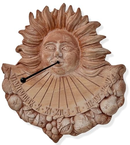 Toocook Terrakotta-Sonnenuhr für Außen, wetterfest, Vintage-Wanduhr Made in Italy (Meridian 33 x 35 cm)