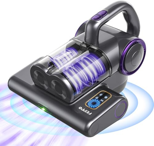 FEPPO Milbensauger für Matratzen, 16Kpa Matratzensauger mit 253,7nm UV-C-Licht, 140°F Wärme, HEPA-Filter & Ultraschall, Vielseitiger Milbenstaubsauger für Bett, Sofa, Kinderbett (Kabelgebunden, 500W)