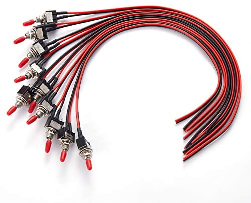 DONJON Kleine 12V Kippschalter SPST mit 20AWG 30cm Drähten - Mini Schalter für Licht, Testmaschinen, Industrieanlagen - 10pcs Schwarz