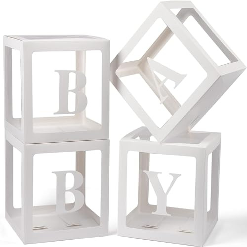 Royouzi Party Deko Box, Babyparty Deko Box 4er-Pack Transparente Ballonbox | Mit Vier Buchstaben BABY, Geeignet für Verschiedene Partys Hochzeiten, Geburtstage, Babypartys