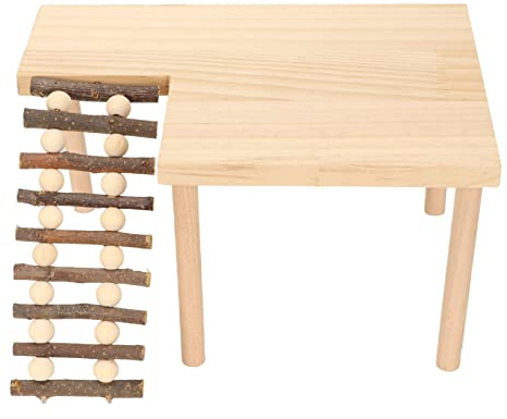 BAOFUYA Hamsterkäfig Plattform mit Beinen, Hamster Spielplattform aus Natürlichem Holz mit Leiter für Hamster Rennmaus Chinchilla