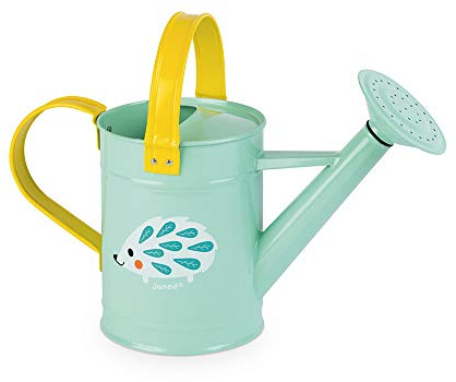 Janod J03191 „Happy Garden“ Metall-Gießkanne für Kinder, Gartenarbeit-Spiel für den Außenbereich, für Kinder ab 3 Jahren, blau und gelb