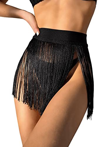 GORGLITTER Damen Quaste Rock Fransen Rock Taillengürtel Punk Gothic Cover-Up Partyrock