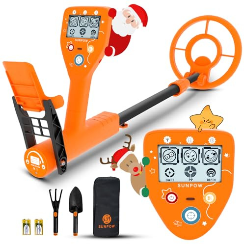 SUNPOW Metalldetektor für Kinder - Exklusive Cartoon-LCD-Anzeige, IP68 wasserdichte Spule, Unisex Design, 3 Modelle (All Metal/Disc/Pinpoint Mode), 32-40 Zoll Verstellbarer Stiel für Kinder 5-12