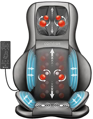 COMFIER Shiatsu Massagesitzauflage mit Wärme | 3D-Knetmassage, Rollenmassage, Vibrations- und Luftkompression, Rückenmassagegerät für Nacken, Schultern und Oberschenkel
