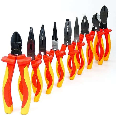 INGDAUM® VDE Zangenset 9-teilig, isoliert gg. 1000 V | Isoliert bis 1000 V, Seitenschneider, Kraftseitenschneider, Kabelschere, Spitzzangen, Flach- & Rundzange, Crimp- & Kombizange