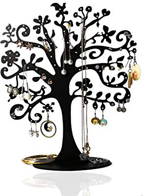 Qktxktzy Ohrring Baumform ohrringständer Schmuck ohrring ständer mit 77 kleinen Löchern zum Aufhängen von Ohrringen Ohrstecker, Metall Schwarz Tree of Life Ohrringhalter Geschenke für Mädchen