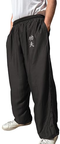 TAO MARTIAL Kung Fu Hose Wing Chun Tai Chi Stil mit Taschen Lose Hose Rayon V3 (KF Schwarz, Größe S)