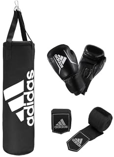 adidas Unisex – Erwachsene Boxing Kit Boxset, Schwarz, Boxsack: 80cm Handschuhe: 10oz