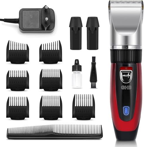 GHB Haarschneidemaschine Akku Haarschneider Herren 2 Lithium Akkus 14 Teiliges für Männer Kinder Salon Home Friseur