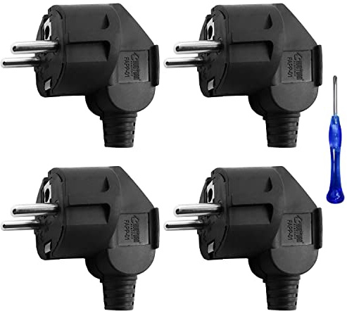 Stecker für Kabel 4 Stück, 16A Stecker Aussenbereich, Schutzkontaktstecker mit Knickschutztülle, Kabel Netzstecker, Gummistecker 250v Außenbereich,Schwarz