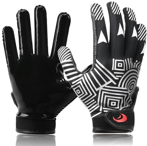 SPOMAT Jugend-Fußballhandschuhe für Kinder, Silikon-Griff-Empfänger-Handschuhe für Kinder mit Super-Stick-Fähigkeit für bestes Spielerlebnis, Rocket Black Black Palm M/L