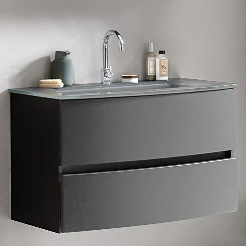 Lomadox Bad Waschtisch 80 cm Graphitgrau mit matt grau inkl. Glaswaschbecken grau, BxHxT: ca. 80x53x49 cm