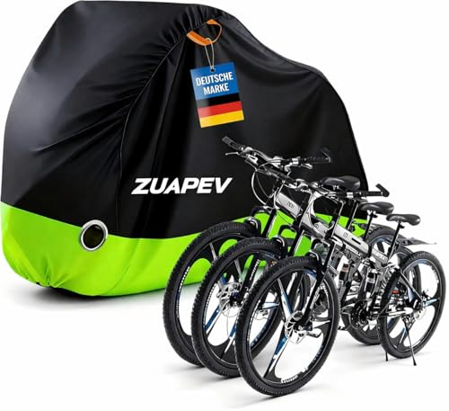 ZUAPEV® Fahrradabdeckung für 2-3 Fahrräder Wasserdicht, Fahrradgarage Wetterfest Fahrrad Abdeckplane Polyester 210D Fahrradplane Regenschutz, Fahrrad Garage Outdoor Abdeckung Schutzhülle