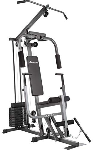 tectake 800546 Kraftstation, Fitnessstation Heimtrainer, Model 2, Schwarz, Stahl/Kunstleder