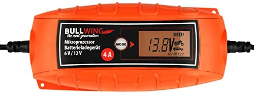 Bullwing Batterieladegerät KFZ Auto Motorrad Mikroprozessor 6/12V 4A Vollautomatisches Batterie Ladegerät Universal Orange