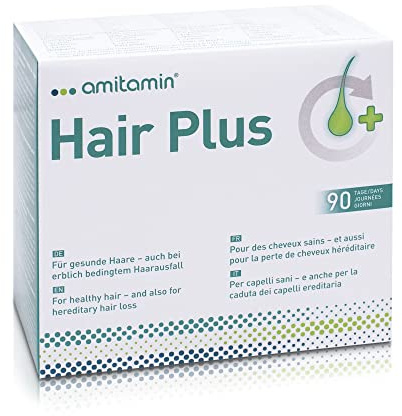 amitamin© Hair Plus Haar Vitamine | 180 Komplex Kapseln 3 Monate hochdosiert | Zink, Kupfer, Biotin, Selen, Folsäure plus 16 wichtige Nährstoffe | auch gegen erblichen Haarausfall | vegan |