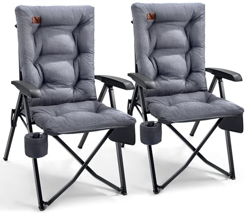 EVER ADVANCED Campingstuhl Faltbar Rückenverstellbar Gepolstert bis 150KG | Klappstuhl mit hoher Rückenlehne, 4-fach verstellbar, dicke Polsterung, Seitentasche&Getränkhalter, für Camping, Wohnmobile