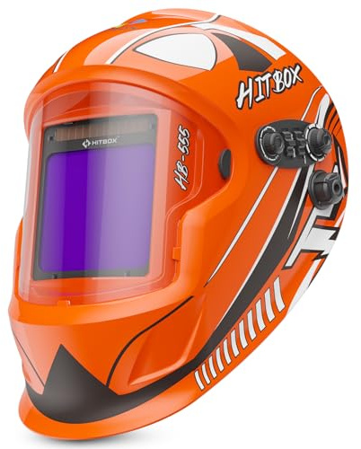 HITBOX Automatisch abdunkelnder Schweißhelm – True Color Sichtfeld, Einstellbarer Schutzstufe DIN 4/9–13, für MIG/TIG/ARC & Schleifen